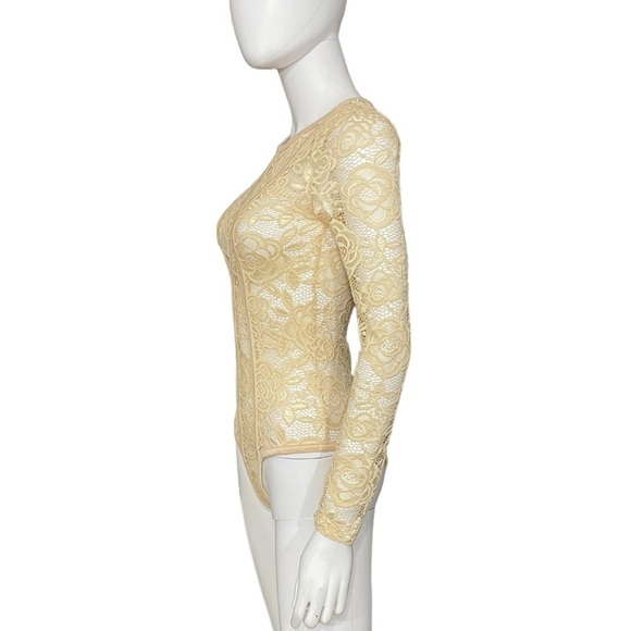 Ivory Sheer Crochet Long Sleeve Bodysuit - Picture 3 of 10